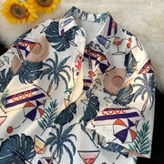 美式夏威夷印花衬衫男短袖夏季港风日系五分半袖衣服男沙滩衬衣