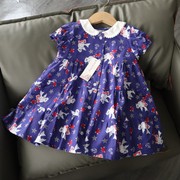 童装80-125女童韩版纯棉娃娃领单排扣连衣裙可爱卡通印花蛋糕裙