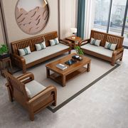 中式实木沙发现代简约冬夏两用1+2+3组合小户型，客厅休闲橡木沙发
