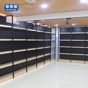 定制钢木超市货架单面书架展示架，木质进口商品货架商场展架议