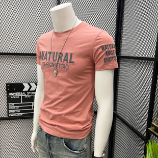 夏季网红t恤男士短袖时尚，纯棉潮牌潮流，半袖个性字母刺绣修身