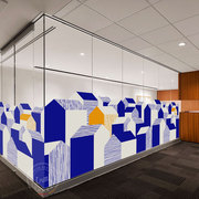 双面彩色玻璃贴膜抽象艺术房子办公室商场透明静电贴纸装饰可定制