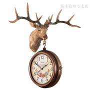 定制鹿头双面挂钟双面挂钟，客厅欧式钟表两面，美式创意复古鹿头客厅