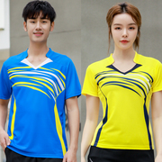 速干羽毛球上衣运动短袖衫，男女情侣v领乒乓球，健身训练气排服装