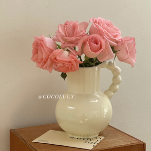 黑色法式奶壶陶瓷花瓶摆件客厅插花玫瑰高级感小众餐桌家居装饰品