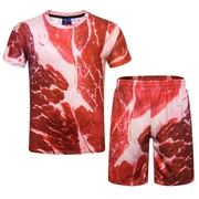 创意肥肉T恤男一套装恶搞怪短袖T恤男3D印花猪五花肉短裤夏季衣服