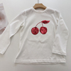 法式亮片樱桃白色长袖T恤刺绣工串珠精梳棉24年春夏女童儿童