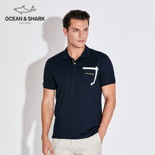 古老鲨鱼品牌男士短袖t恤百搭纯色上衣体，恤衫商务休闲翻领polo衫