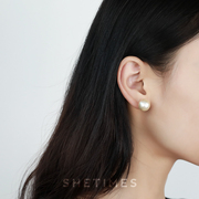 SHETIMES大珍珠耳钉女s925纯银防过敏耳环网红轻奢气质高级感耳饰