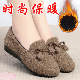冬季老北京布鞋软底，加绒毛毛鞋平底懒人，休闲防滑女士时尚棉鞋
