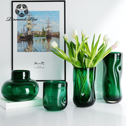 绿色高款彩色玻璃花瓶玄关餐桌书房软装工艺品家居摆件