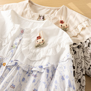 日系文艺范荷叶(范荷叶，)边娃娃领短袖衬衫，女2024夏季小清新减龄上衣