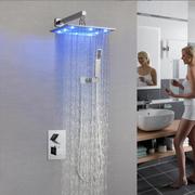 洛斯浴室12寸LED发光顶喷铜方形两功能暗装恒温花洒龙头套装