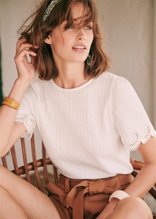 23年法式小众简洁设计感基础款袖口蕾丝花边，短袖t恤多色