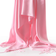 韩版女秋冬季纯色粉色，保暖长款围巾薄款大规格，办公室披肩两用