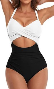 Women's one piece swimsuit with a hollow cut in the belly an