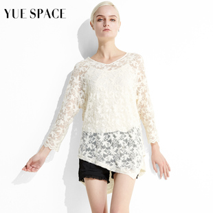 YUESPACE白色打底衫钩花镂空蕾丝衫女士长袖洋气显瘦春夏时尚小衫