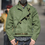 马登工装瑞典机车夹克，美式vintage阿美咔叽，纯棉洗水军绿色外套男