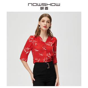 nowshow朗香夏季红色雪纺，衬衫92071
