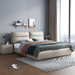 新真皮(新真皮)床2米2.2米主卧现代简约小户型，储物床1.8双人床1.5m榻榻米