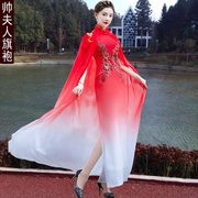 旗袍披肩长款两件套2024新改良(新改良)短袖，舞台走秀演出大码中国风礼服裙