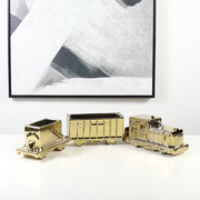 现代时尚轻奢金色陶瓷火车模型摆件创意家居展厅橱窗软装艺术饰品