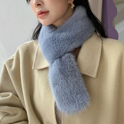 韩国毛绒围巾水貂毛皮草围脖，女秋冬季双面毛领子(毛领子)灰色女式