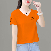 韩国桔色短袖T恤女夏2024显瘦气质漂亮修身优雅冰丝减龄上衣