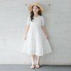 2024夏季少女V领刺绣公主裙女童短袖裙子韩版儿童白色连衣裙