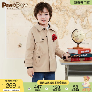 PawinPaw卡通小熊童装冬季男童儿童风衣翻领外套字母刺绣