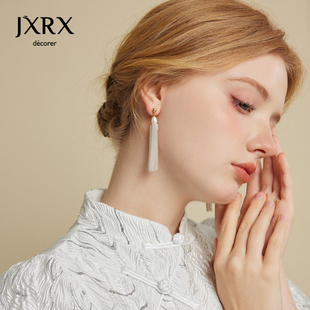 jxrx长款气质白色流苏耳环女银针，耳钉轻奢高级感天然淡水珍珠耳饰