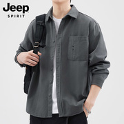 Jeep吉普长袖衬衫男士春季纯棉宽松休闲寸衫印花工装衬衣外套男装