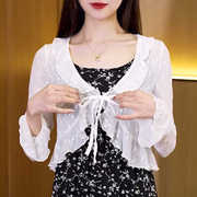 时尚韩版系带蕾丝开衫夏季设计感荷叶边长袖喇叭袖百搭防晒披肩女