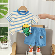 婴儿衣服夏季可爱t恤卡通恐龙棉短袖套装两件套一1岁男宝宝夏装潮