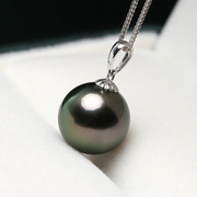 大溪地黑珍珠项链18k金天然(金天然)海水珍珠吊坠，单颗女经典简约瓜子扣
