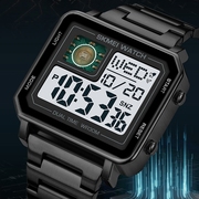 时刻美手表男士方形韩潮多功能防水夜光复古金属，钢带电子学生手表