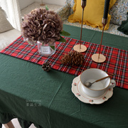 美式复古英伦红色格子田园墨绿色，柜子茶几餐桌，旗流苏布艺装饰定制