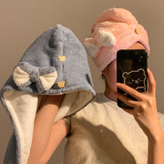 可爱蝴蝶结干发帽女高颜值双层加厚超强吸水速干浴帽洗头包头毛巾