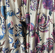 金丝绒时装布料 米白紫色蓝色大花朵复古优雅面料 连衣裙 上衣DIY