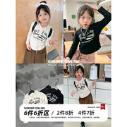 咸蛋小虾米韩国春秋装女童字母纯棉长袖T恤儿童打底衫上衣