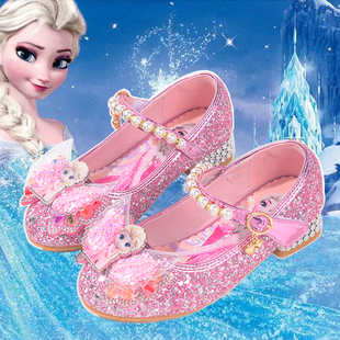 爱莎儿童公主鞋2024女童皮鞋，春秋季儿童高跟鞋艾莎女孩水晶鞋