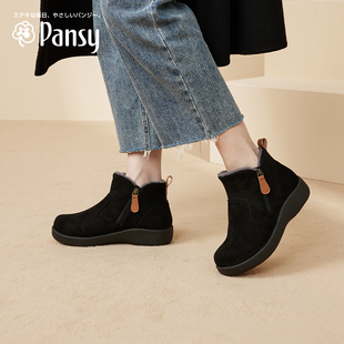 pansy日本雪地靴女加绒加厚保暖羊毛短靴，妈妈棉鞋高帮冬季女鞋