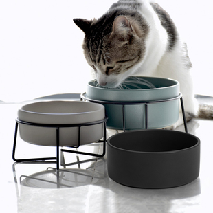 猫碗猫咪陶瓷碗狗狗水碗双碗碗架保护颈椎宠物猫粮碗猫食盆防打翻