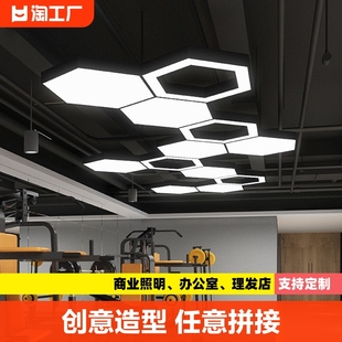 创意造型led吊灯异形灯圆形，六边形超市办公室，健身房工业风蜂巢灯