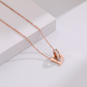 韩国个性字母D镶钻圆环钛钢项链 时尚气质吊坠饰品玫瑰金锁骨链女