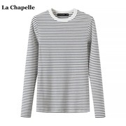 拉夏贝尔/La Chapelle圆领长袖T恤女2024春季韩版打底衫上衣