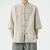 中国风男装亚麻衬衫中式唐装棉麻男士七分袖，衬衣夏季复古立领上衣
