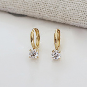 韩国纯14k金黄金耳环时尚，简约一颗钻耳环，钻k纯金耳圈耳饰女