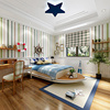 中地海英伦蓝色彩色竖条纹墙纸现代简约客厅，卧室背景墙儿童纯壁纸