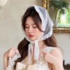 可爱少女法式蕾丝三角巾清纯白色洋气复古装饰头巾发带女绑包飘带